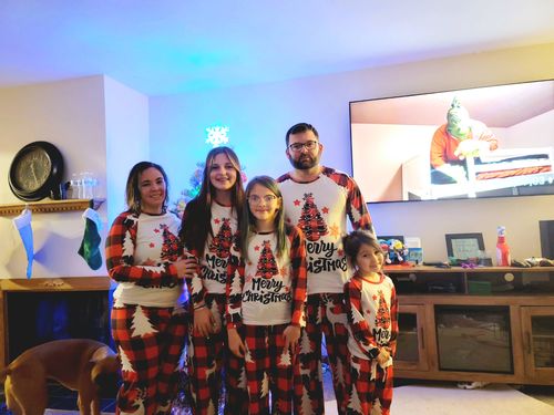 Customer photo review of Merry Christmas Letter Raglan Long-Sleeve Top with Plaid Pants Family Matching Pajamas