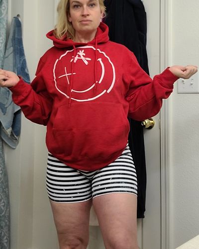 Customer photo review of Salty Savage™ Ladies High Waist No Front Seam Distressed Striped Training Shorts | Wet Suit Performance Collection | Black/White Striped
