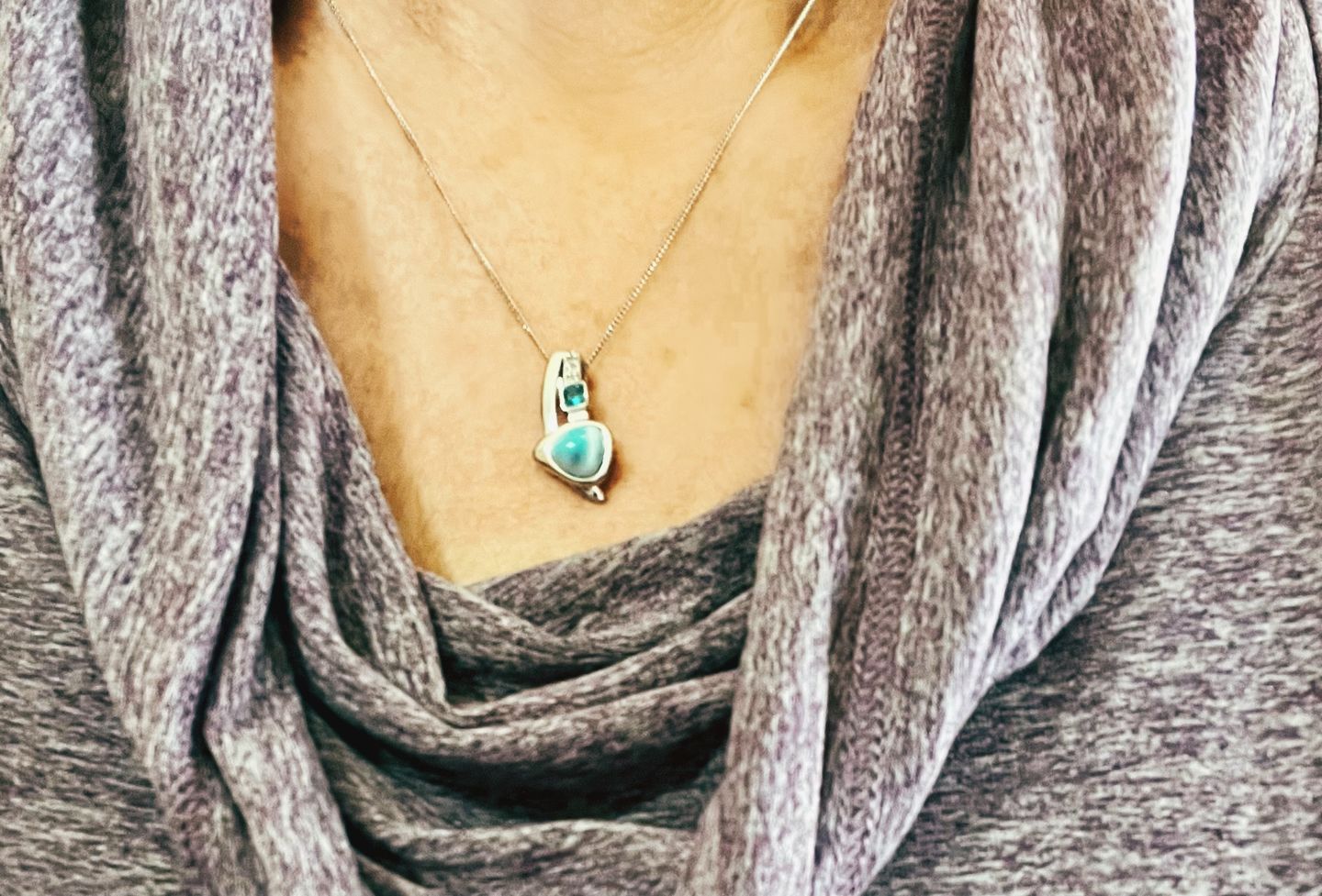 Customer photo review of Larimar Trinity Necklace