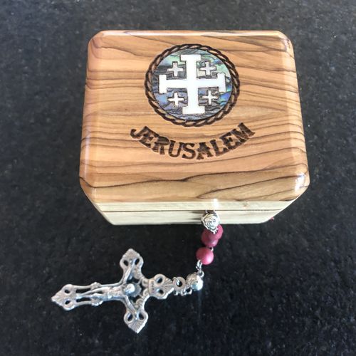 Customer photo review of Olive Wood Rosary Box - Holy Land Rosary Boxes