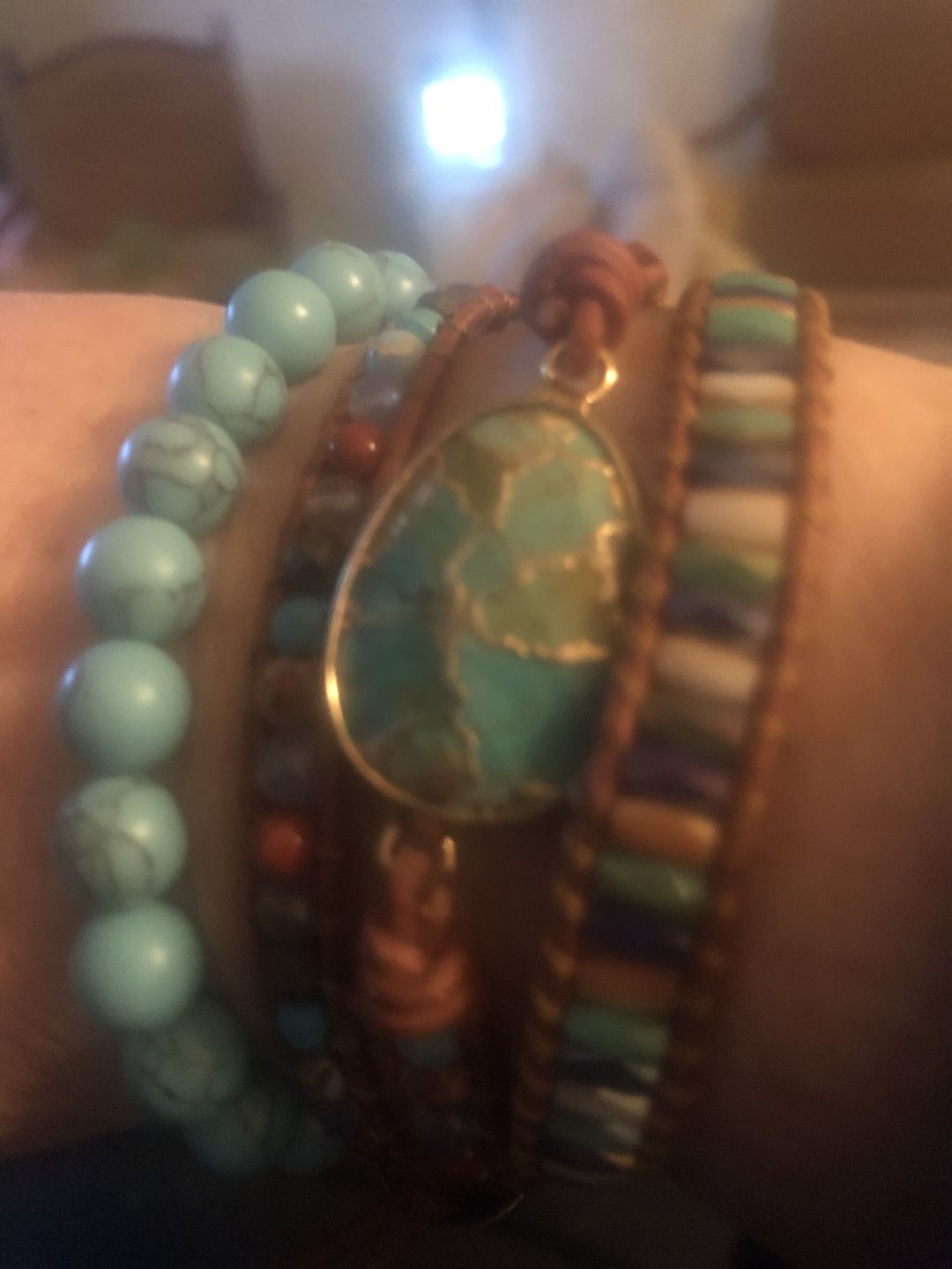 Customer photo review of Natural Turquoise & Jasper Wrap Bracelet