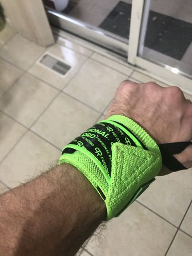 Customer photo review of Personal Record Heavy Duty Premium Wrist Wraps PR901 - Neon