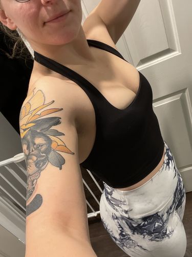 Customer photo review of Black Halter Crop Top
