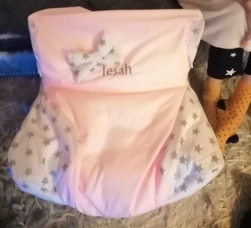 Customer photo review of Personalised Pink And Grey Star Bean Bag Chair