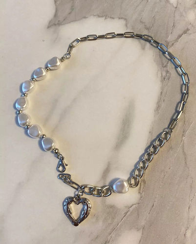 Customer photo review of Pearl Asymmetric Heart Necklace