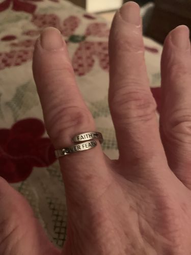 Customer photo review of "FAITH OVER FEAR" 925 Sterling Silver Cross Ring (One Size Fits All)