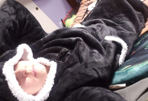 Customer photo review of The Long Flannel Blanket Hoodie