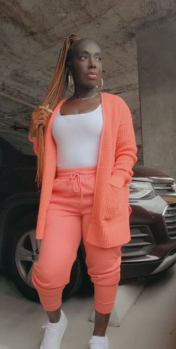 Customer photo review of Caitlyn 2pc Waffle Cardigan Set (Deep Coral)