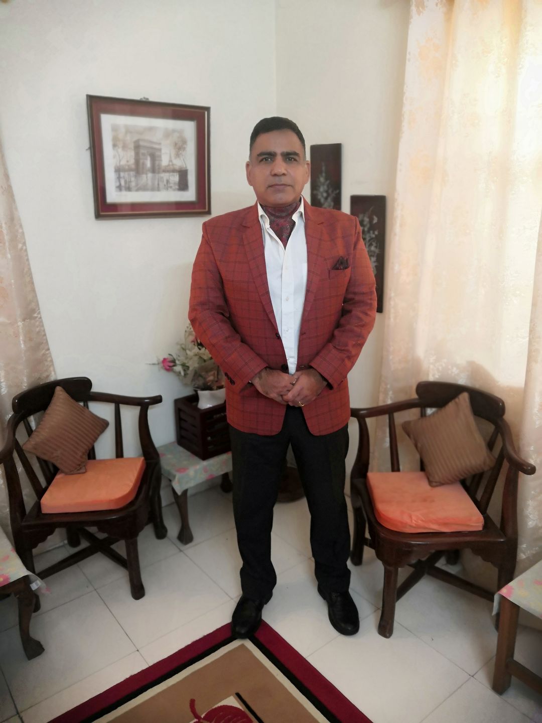 Customer photo review of Silk Cravat Brick Red Floral