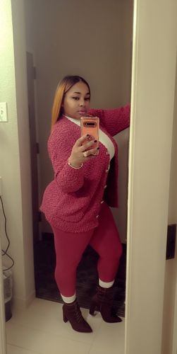 Customer photo review of Raine 2pc Popcorn Cardigan Set (Magenta)