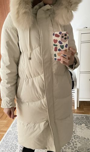 Customer photo review of Fluffy Trim Hood Belted Long Down Puffer Coat
