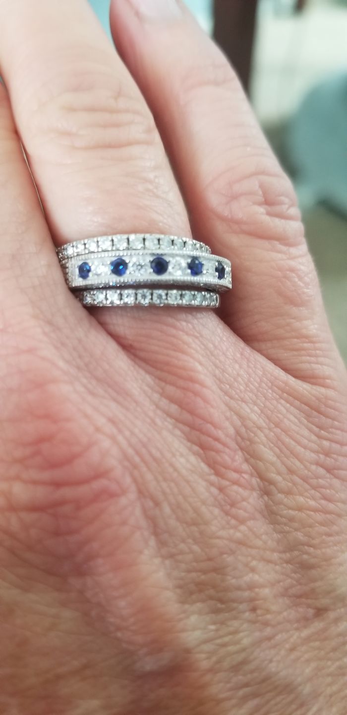 Customer photo review of Vintage Moissanite Sterling Silver Wedding Band Stackable Ring