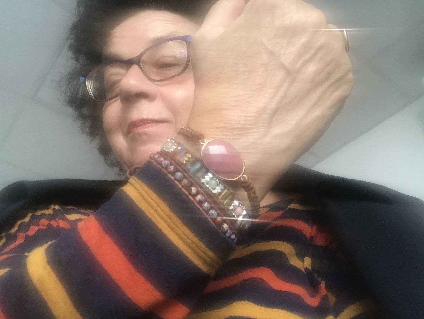 Customer photo review of Natural Rhodonite & Jasper Wrap Bracelet