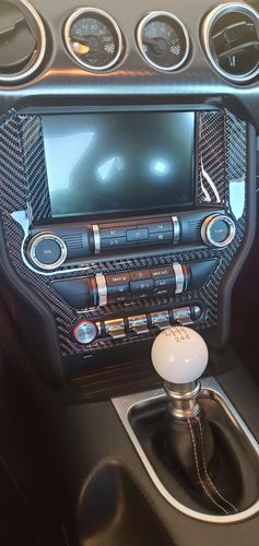 Customer photo review of DynaCarbon™️ Carbon Fiber LHD Full Multimedia Console Frame Trim Overlay for Ford Mustang 2015-2021