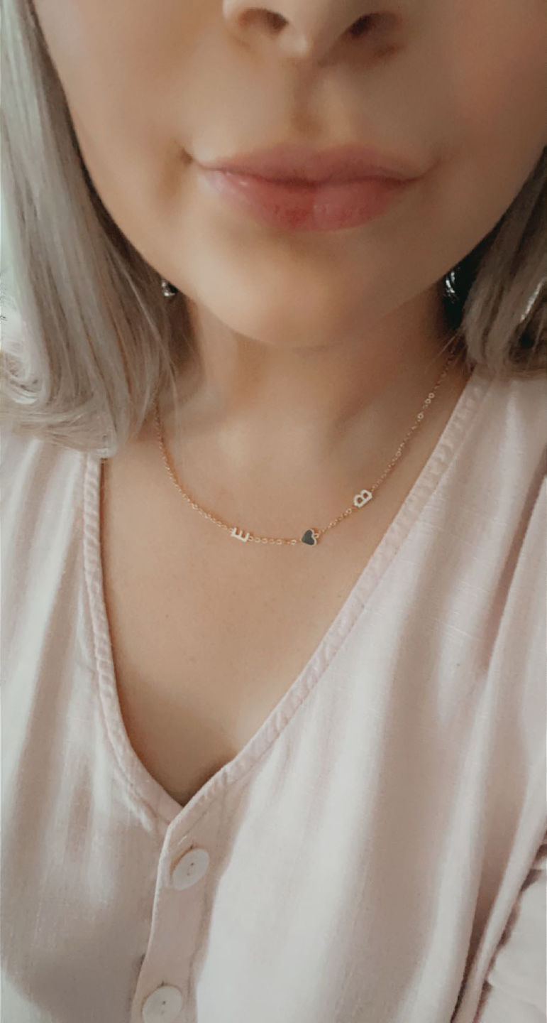 Customer photo review of Sideways Initial Letter Solid Heart Necklace