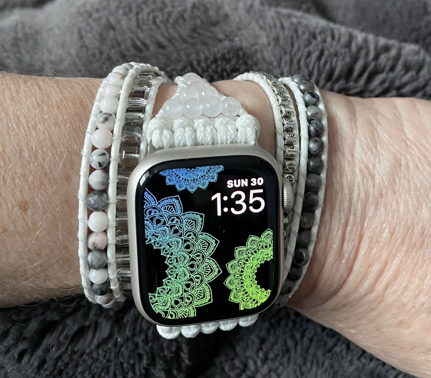 Customer photo review of White Labradorite Apple Watch Strap