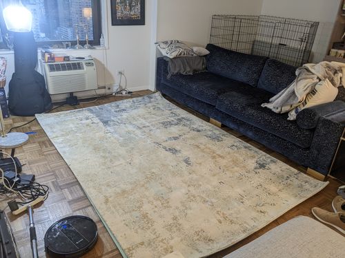 Customer photo review of Modern Abstract Blue and Ivory Rug made with Art Silk | TRD10130