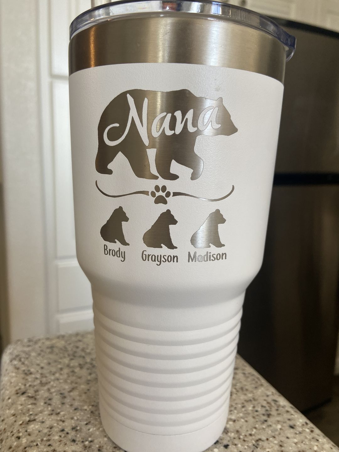 Customer photo review of NEW (CUSTOM) Grandparents Bear Engraved Tumblers