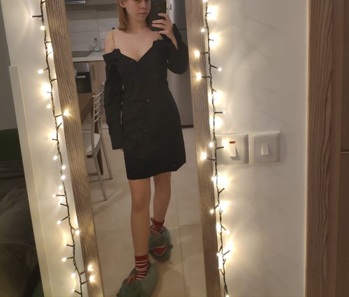 Customer photo review of Chain Detail One Shoulder Mini Dress