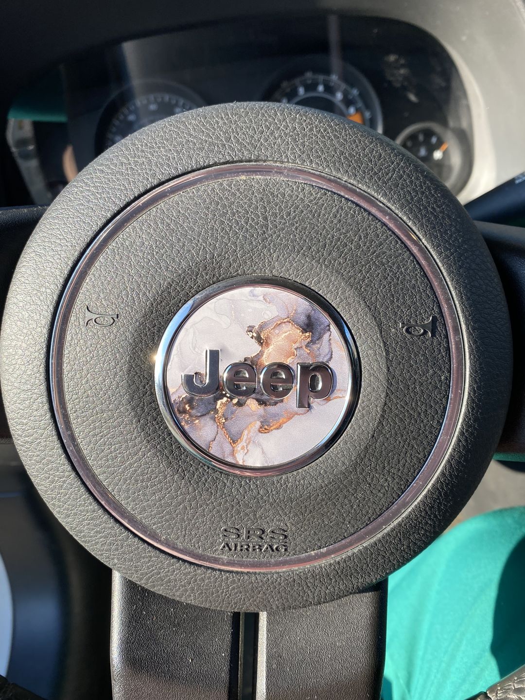 Customer photo review of Marble Print Steering Wheel Decal for Jeep vehicles