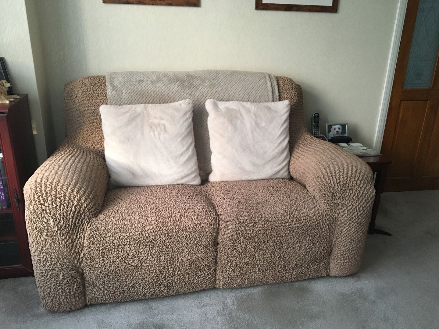 Customer photo review of 2 Seater Recliner Sofa Cover - Latte, Microfibra