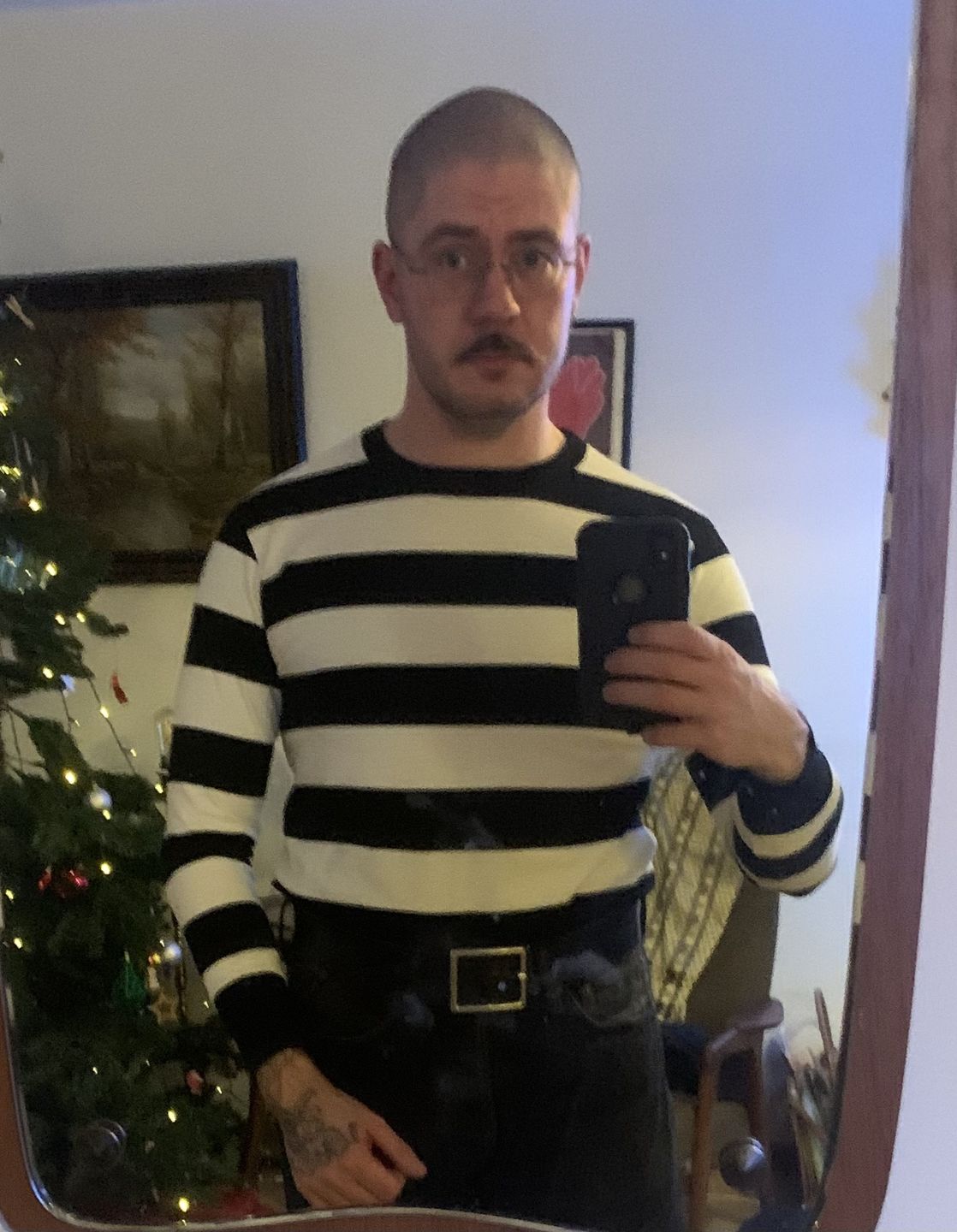 Customer photo review of 9 oz Wide Striped Long Sleeve T-Shirt