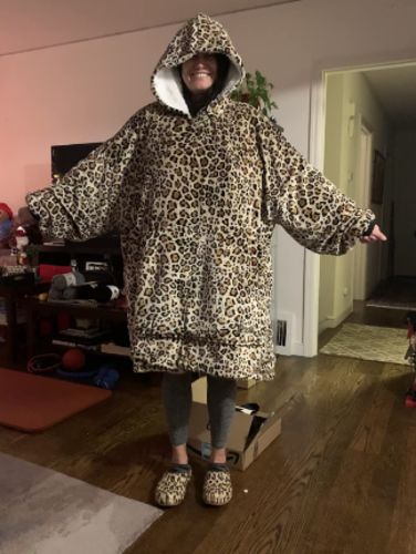 Customer photo review of The Multi Patterned Fleece Blanket Hoodie
