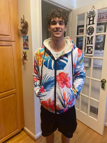 Customer photo review of Aloha Hawaii Floral Pattern Print Sherpa Lined Fleece Hoodie