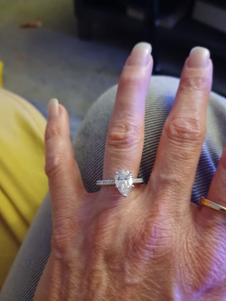 Customer photo review of Pear Cut Moissanite Pavé Engagement Ring