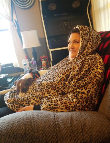 Customer photo review of The Multi Patterned Fleece Blanket Hoodie