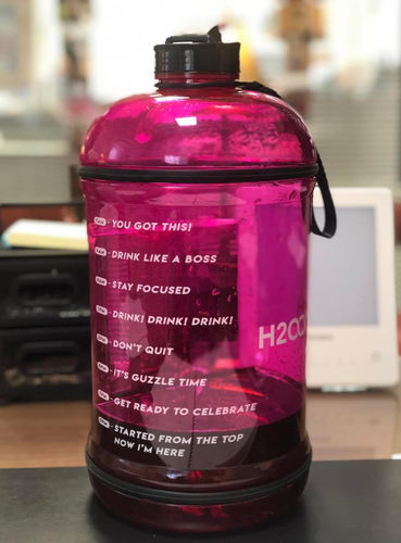 Customer photo review of Pink Water Bottle With Time Markers - 1 Gallon - H2OCoach