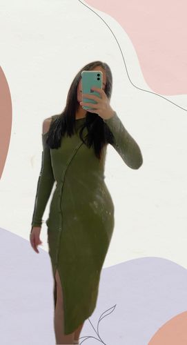 Customer photo review of Cut Out Detail Button Front Knitted Green Dress