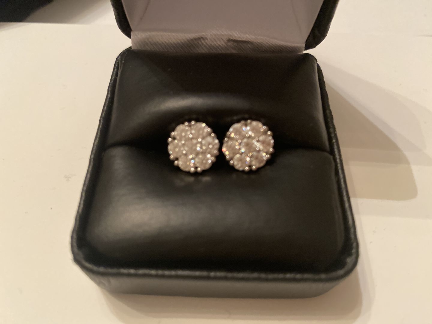 Customer photo review of 1.40 Carat Certified VVS1 Moissanite Cluster Earrings