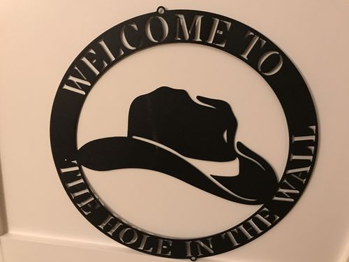 Customer photo review of Personalized Metal Cowboy Hat Sign, Cowboy Sign, Cowgirl Sign, Metal Wall Art, Tipped Cowboy Hat, Ranch SIgn, Western Decor, Custom Made Sign