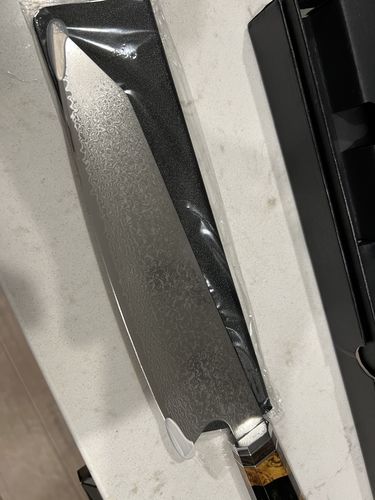 Customer photo review of "Raikiri" Damascus Steel Kiritsuke Chef Knife