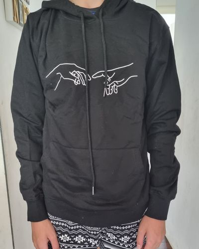 Customer photo review of Creation of Adam minimalist Hoodie