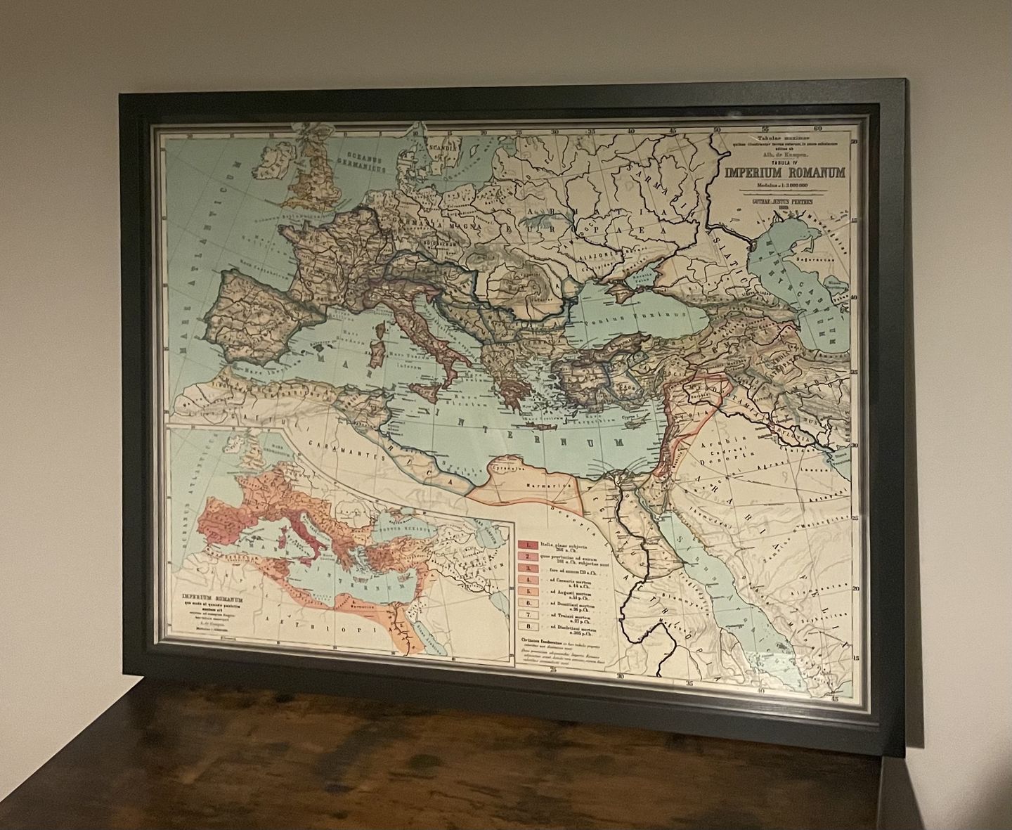 Customer photo review of Old Roman Empire World Map From 266BC to 305AD by Perthes & Kampen, 1889 - Rare Map of Byzantine, West and East Roman Empire & Roads
