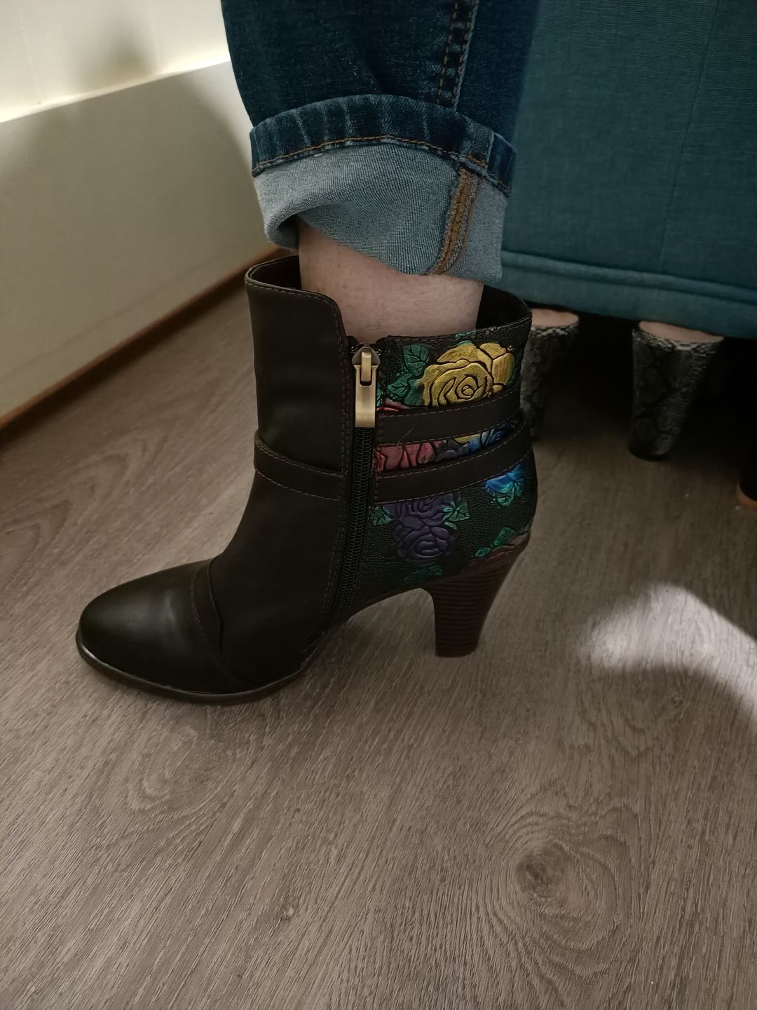 Customer photo review of Vintage Handmade Embossed Adjustable Ankle Boots