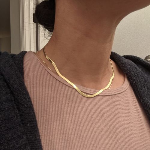 Customer photo review of 925 sterling silver gold vermeil snake flat chain necklace