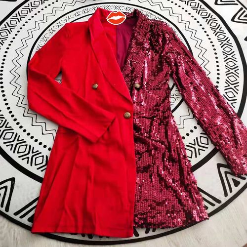 Customer photo review of Sequined Patchwork Lapel Glittery Double Breasted Mini Dress