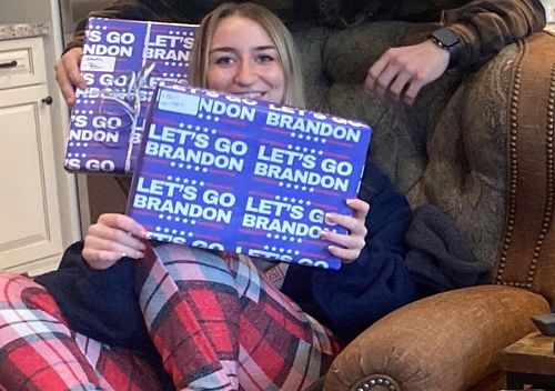 Customer photo review of Let's Go Brandon Wrapping Paper