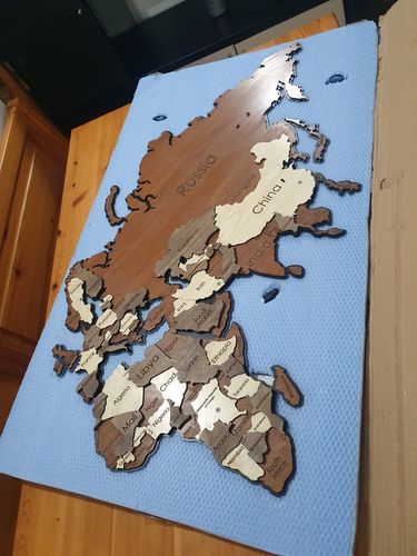 Customer photo review of Metal & 3D Wooden World Map | Multilayered - Multicolor