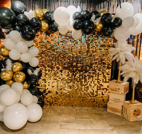 Customer photo review of Light Gold Shimmer Wall Panels – Easy Setup Wedding/Event/Theme Party Decorations