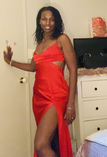 Customer photo review of Geraldine Satin Midi Slip Dress - Red