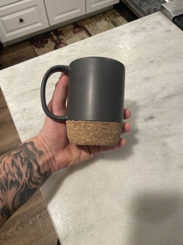 Customer photo review of Ceramic Coffee Mug with Insulated Cork Bottom Lid and Handle Set of 2 - 15 Oz Matte Grey