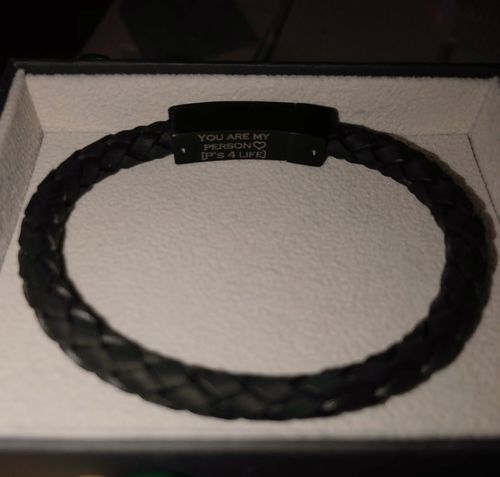 Customer photo review of 6mm Black Leather Engravable Bracelet