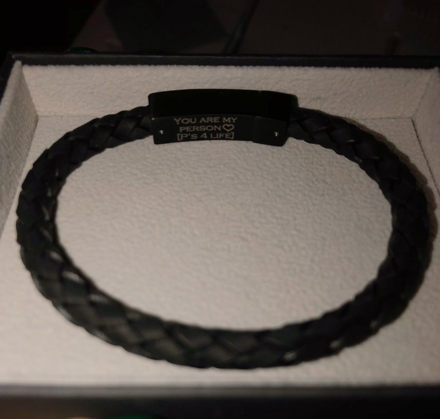 Customer photo review of 6mm Black Leather Engravable Bracelet
