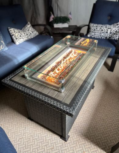 Customer photo review of 44" Outdoor Propane Gas Fire Pit Table 50000 BTU Auto-Ignition w/ Glass Stone & Waterproof Cover,Black