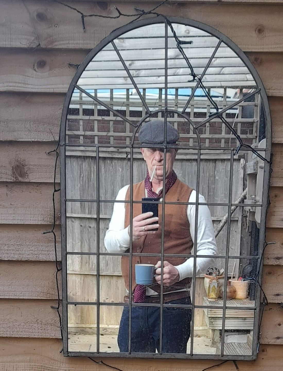 Customer photo review of Vintage Long Sleeve Henley Shirt - White