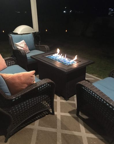 Customer photo review of 44" Propane Gas Fire Pit Table 50000 BTU Auto-Ignition with Windguard, Glass Stone, Black